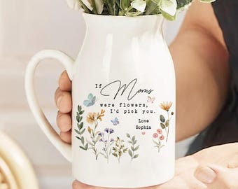 Personalised Mom Grandma Floral Ceramic Vase, Custom Moms Garden Flower Vase, Mothers Day Gift, Personalized Gifts for Mothers Day, Mom Gift