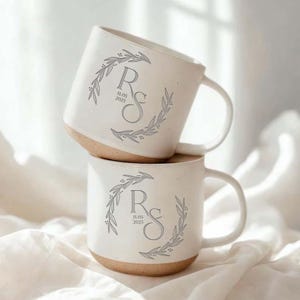 Personalised Engraved Engagement Pottery Mug, Custom Wedding Mugs, Engagement Gifts, Wedding Gifts for Couple, Bridal Shower Gifts