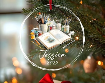 Personalized Artist Ornament, Drawing Sketchbook, Art Teacher Ornament, Artist Girl Ornament, Artist Ornament, Art Lover Gift, Painters Gift