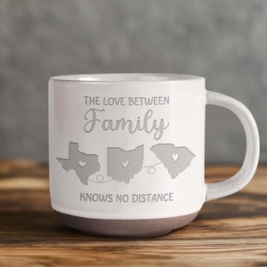 Custom Distant Family Pottery Mug, Personalized Long Distance Mugs, Family Member Gifts, Family Gift, Far Away Family Gift, Miles Apart Gift