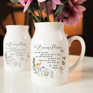 Personalised Bonus Mom Floral Ceramic Vase, Custom Flower Vase for Bonus Mom, Mothers Day Gift for Stepmom, Godmother Wedding Gift, Mom Gift image 2