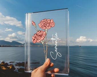 Personalized Birth Flower Book Shaped Flower Vase, Custom Birthday Acrylic Vase for Flower, Book Lover Gift, Bridesmaid Proposal Party Favor