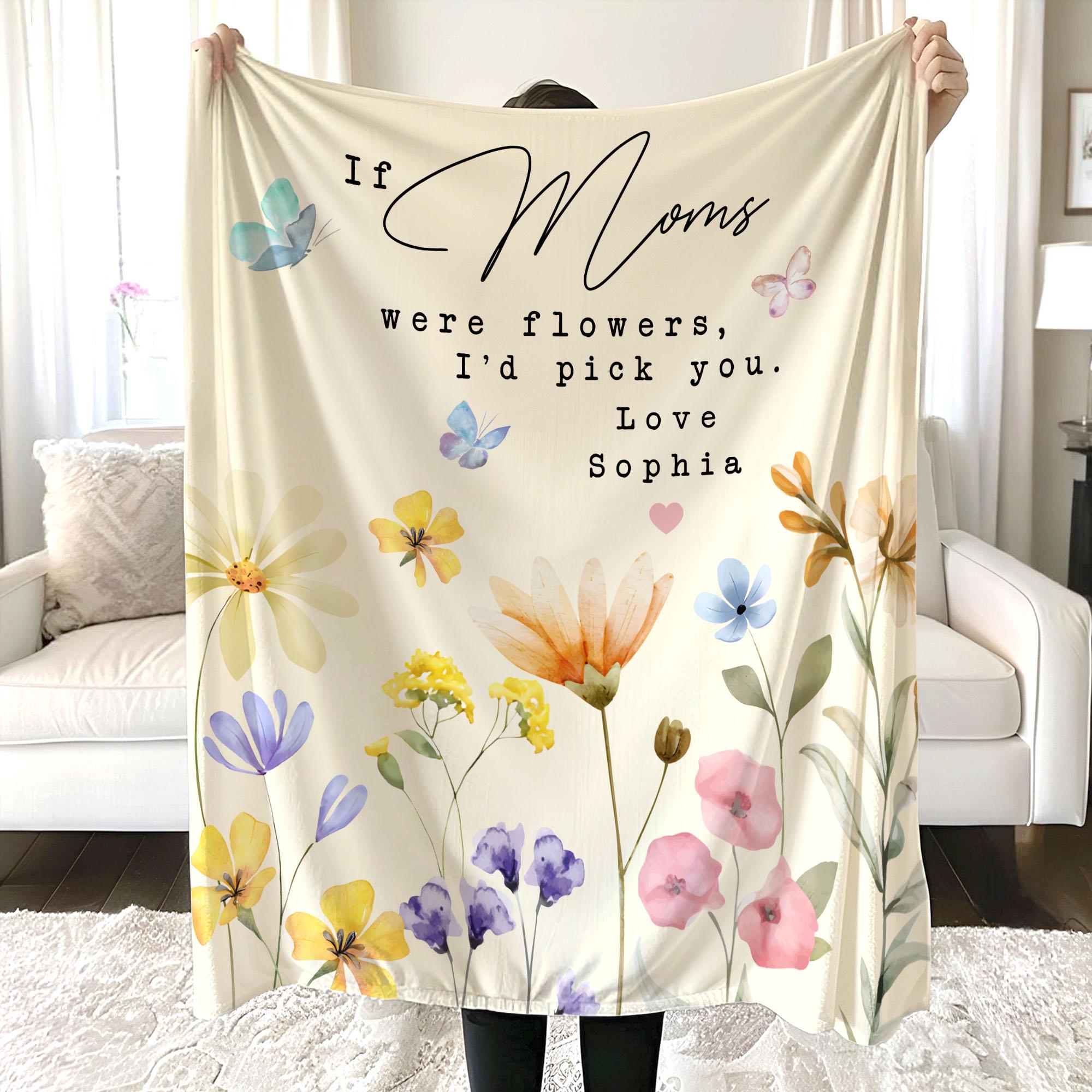 Personalized Vintage Mom Grandma Floral Blanket, Custom Boho Mom Grandmas Garden Flower Quilt, Mothers Day Gift, Mom Gift, Grandma Gift