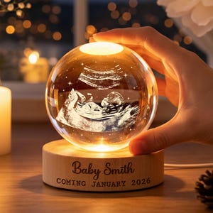 Custom Baby Ultrasound Crystal Ball Night Light, Baby Sonogram Keepsake, Baby Annoucement Gift, Baby Arriving, Mothers Day Gift