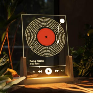 Personalized Music Lyrics LED Night Light, Custom Photo Song Vinyl Lyrics Night Light, Mothers Day Gift, Birthday Gift, Anniversary Gift