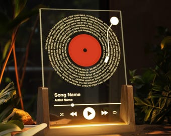 Personalized Music Lyrics LED Night Light, Custom Photo Song Vinyl Lyrics Night Light, Mothers Day Gift, Birthday Gift, Anniversary Gift