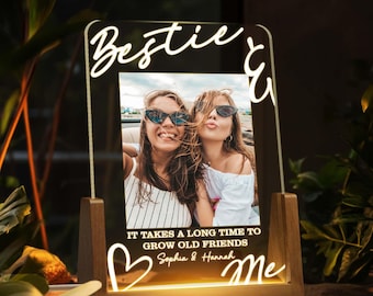 Personalized Bestie and Me LED Night Light, Custom Photo Best Friend Night Light, Best Friend Gift, Friendship Light Up Sign, Sister Gift