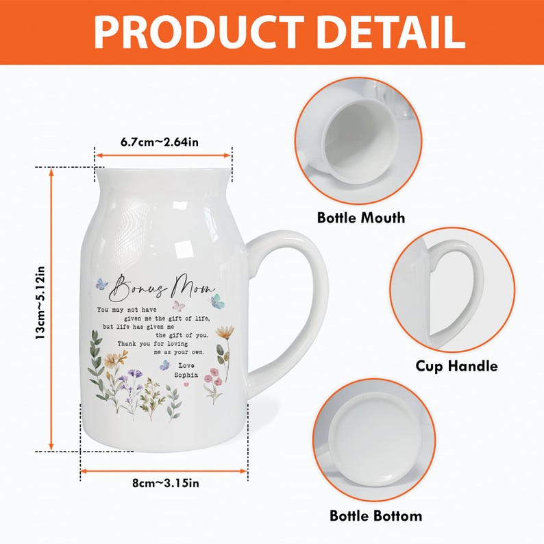 Personalised Bonus Mom Floral Ceramic Vase, Custom Flower Vase for Bonus Mom, Mothers Day Gift for Stepmom, Godmother Wedding Gift, Mom Gift image 6
