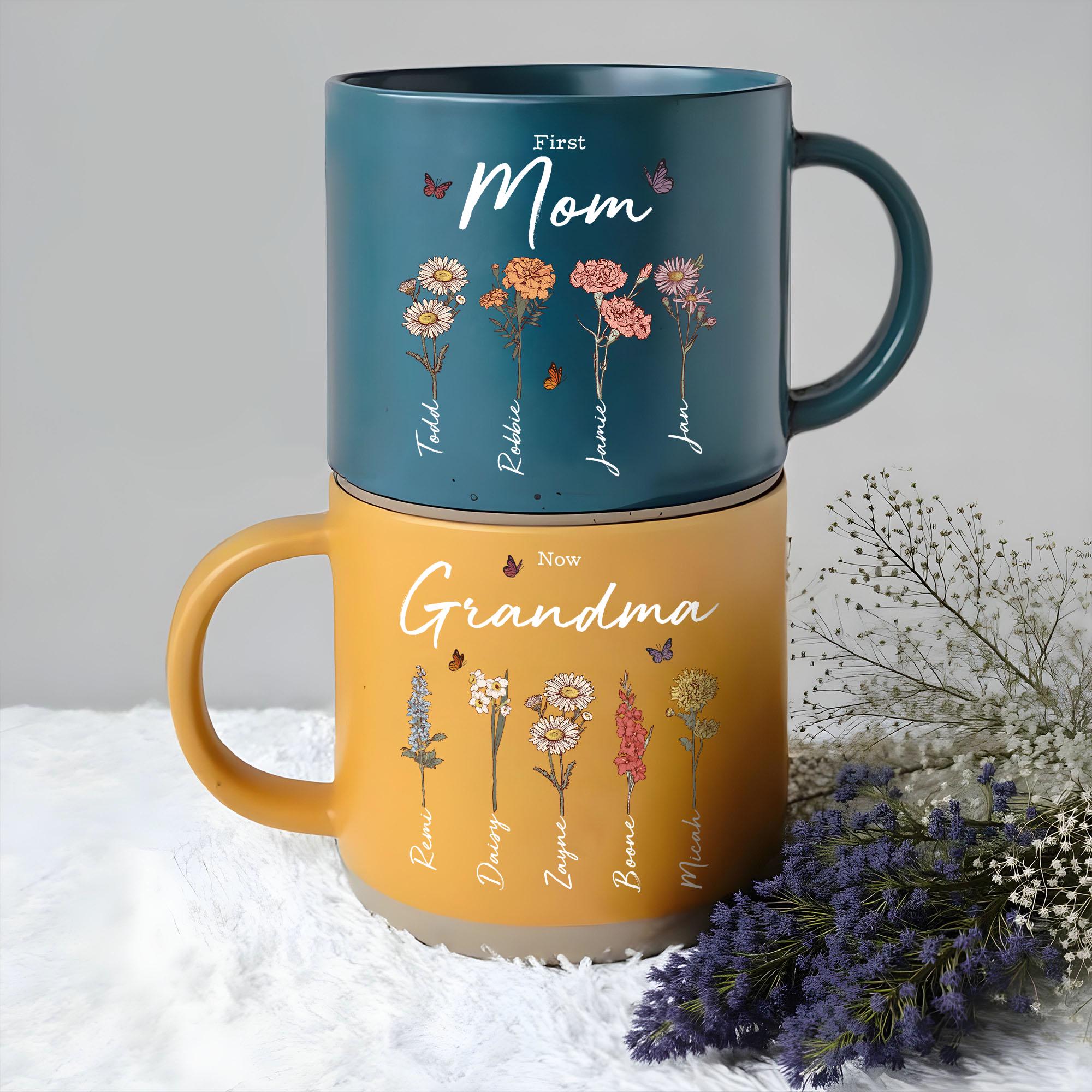 Personalised First Mom Now Grandma Birth Month Flower Pottery Mug ...