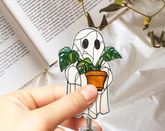 Cute Ghost Plant Badge Reel, Ghost and Monstera Badge Reel, Interchangeable Badge Reel,  Plant Lovers Gift, Gift For Mom, ID Holder
