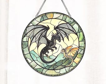 Book Dragons Suncatcher Ornament, Fantasy Dragons Acrylic Window Hanging, Dragon Wall Window Hanging Art Decoration, Bookish Home Decor