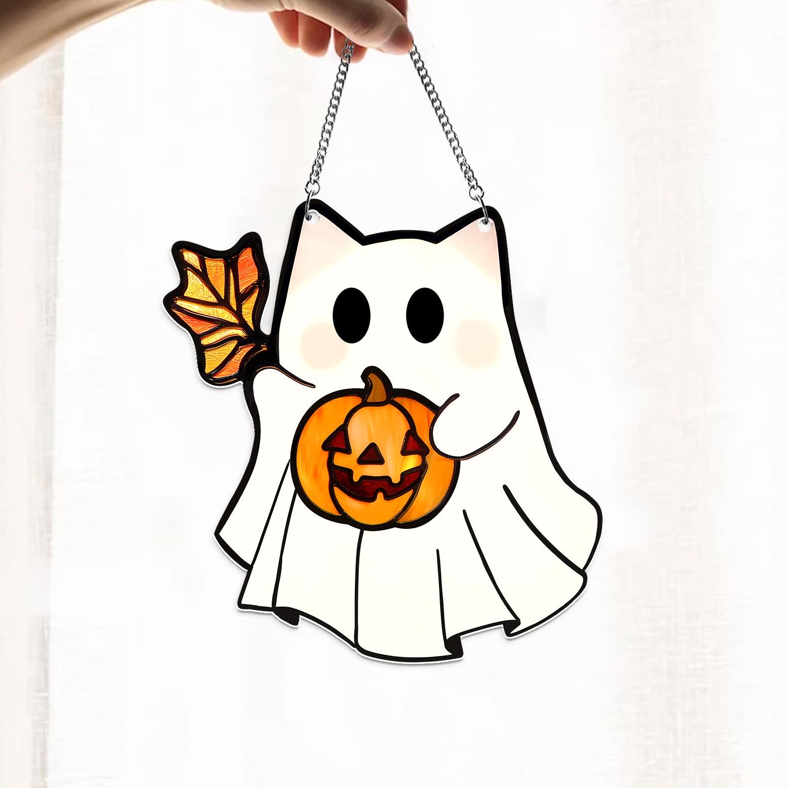 Cat Ghost Acrylic Window Hanging, Ghost Cat Wall Window Hanging Art Decoration, Cat Lover Home Decor, Cat Mom Feeder, Halloween Home Decor