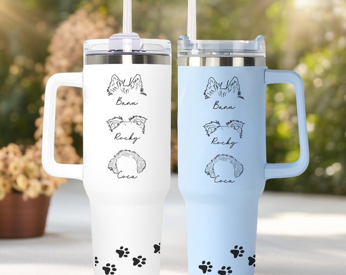 Personalized Dog Ear Tumbler 40oz With Name, Custom Dog Mom Tumbler, Dog Mom Gift, Dog Dad Gift, Dog Ear Travel Mug, Dog Cup, Dog Gift