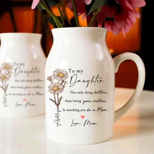 Personalized Mother&#39;s Day Floral Ceramic Vase, Custom Birth Month Mom Flower Vase Gift for Daughter, New Mom Gift, Mother&#39;s Day Gift