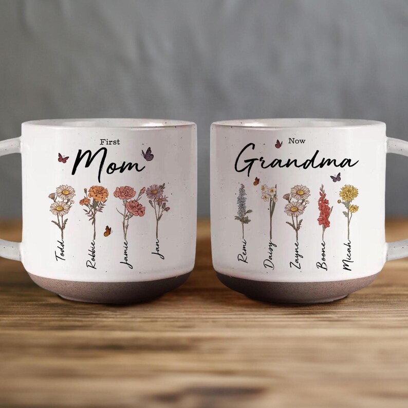 Personalised First Mom Now Grandma Birth Month Flower Pottery Mug ...