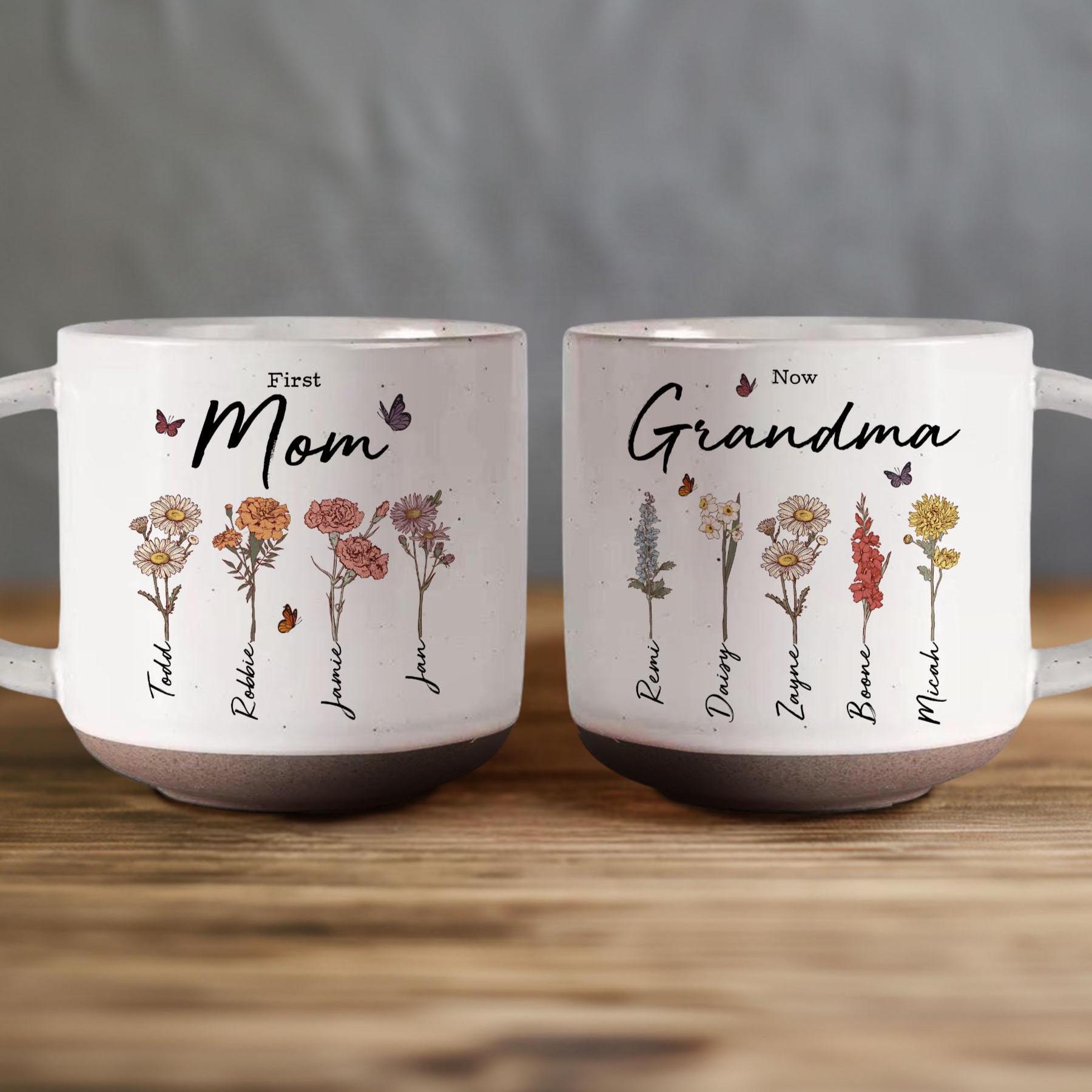 Personalised First Mom Now Grandma Birth Month Flower Pottery Mug ...