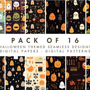 Seamless Halloween Themed Digital Paper | 16 Unique Halloween Patterns | Printable Paper Instant Download