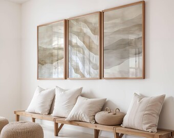 Conjunto de láminas abstractas de paisaje en tonos beige neutros – Arte de olas terrosas (descarga digital)