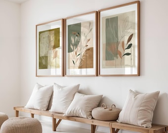 Boho Botanical Wall Art Set: Sage Green & Terracotta Prints (Digital Download