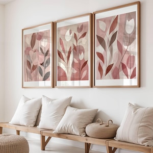 Blush Pink Floral Print Set: Boho Abstract Line Art (Digital Download