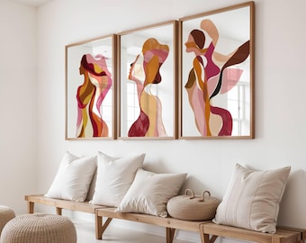 Colorful Abstract Female Silhouette Art Print: Modern Woman Line Art (Digital Download)