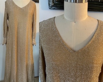 1960's/1970's Gold Tinsel Lame Lounge Evening Maxi Dress size 10/12