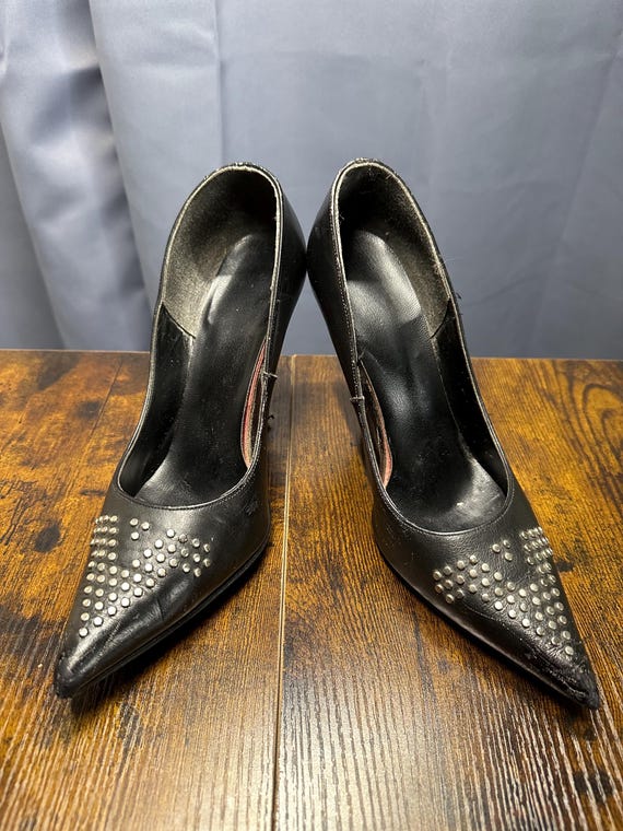 Scarpe con tacco a spillo nere vintage Rock n Roll del 1985 con