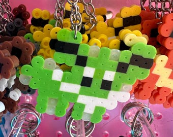 Green Lightning fox pocket pet keychain perler bead pixel art original coloring