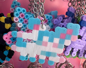 Girly fairy blue pocket pet keychain perler bead pixel art original coloring