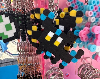 Dark black and blue pocket pet keychain perler bead pixel art original coloring