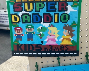 Customizable ultimate plumber retro style video game perler bead art piece Father’s Day birthday Christmas