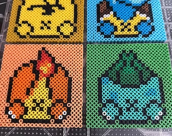Pocket Pet Coaster Set Pixel Art Perler Bead Red Yellow Blue Green Mix and Match Booty coasters