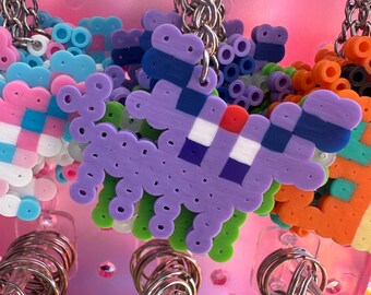 Purple psychic fox pocket pet keychain perler bead pixel art original coloring