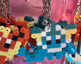 Blue water fox pocket pet keychain perler bead pixel art original coloring