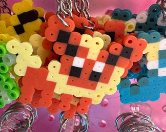 Orange fire fox pocket pet keychain perler bead pixel art original coloring