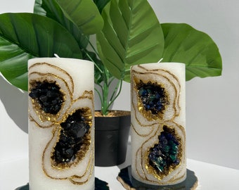 Small Luxury Geode Crystal Pillar Candle