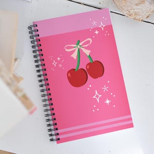 Coquette Pink Cherry Kawaii Spiral Notebook, Kawaii Notebook, 140 pages