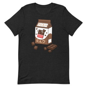 Kawaii Czekoladowy Karton Mleka Unisex T-shirt, Słodki Czekoladowy Mleko Czarna Koszulka, Słodki Czekoladowy Mleko Koszulka