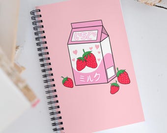 Kawaii Strawberry Milk Spiral notebook, 140 pages