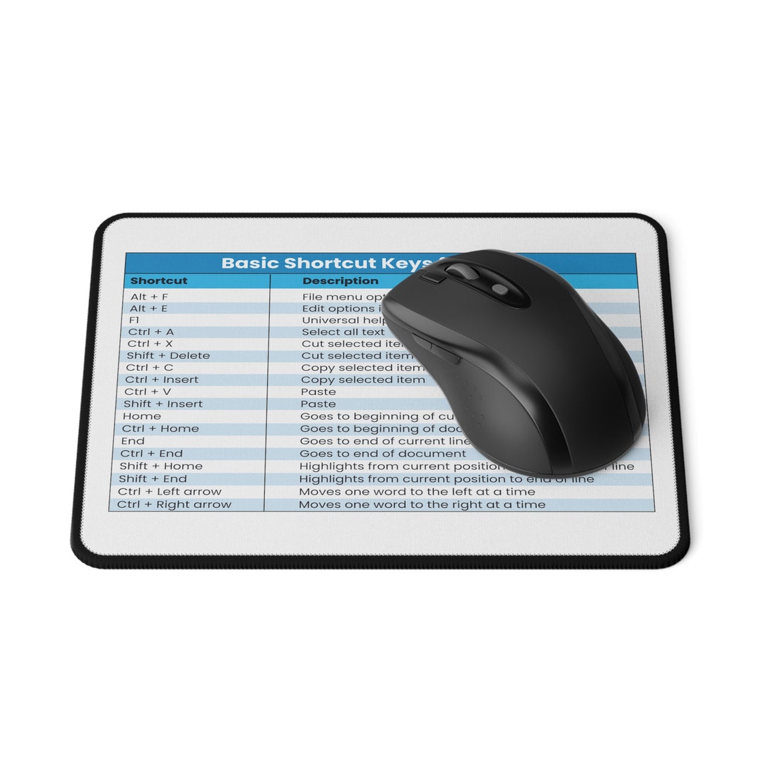 Basic Shortcut Keys on PC Mouse Pad, Excel Commands Mouse Pad, Computer ...
