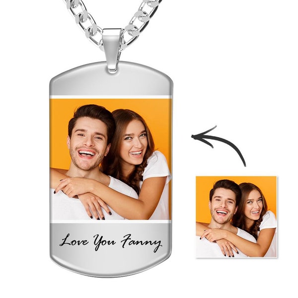 Photo Tag Necklace with Two Pictures Colorful Effect Black, Photo Necklace, Customized Photo Necklace, Couple Necklace, Gift for Wife