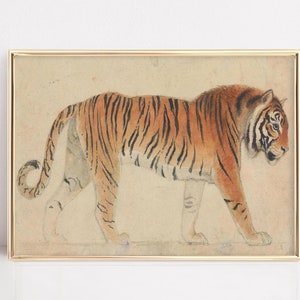 Arte de pared de tigre, arte de pared vintage, impresión de tigre vintage, colores neutros apagados, arte de tigre de ritmo, DESCARGA DIGITAL, arte de pared IMPRIMIBLE