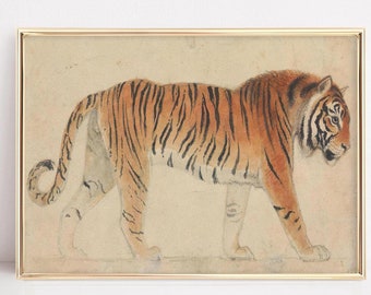 Tiger Wall Art, Vintage Wall Art, Vintage Tiger Print, Muted Neutral Colors, Pacing Tiger Art, DIGITAL DOWNLOAD, PRINTABLE Wall Art
