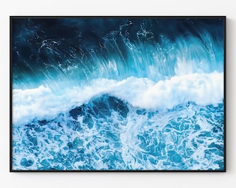 Abstrakte Kunst Ozean Wellen Wand | Blaues Küstenwasser Kunstwerk | Moderne Meeres Textur Digitaler Download | Strand Wohnkultur