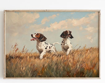 Setters on the Hunt, Vintage Dog Painting, Digital Download, Antique Landscape Printable Wall Art, Gift for Dog Lover, Dog Wall Decor