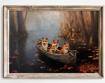 Vintage Animal Print, Fox Wall Art, Vintage Painting, antique painting, Digital Print, Cottage Decor Print, Fox Painting Print, Vintage Fox