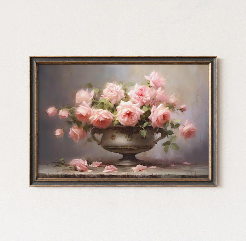 Floral Still Life Painting, Vintage Flower Prints, Pink Roses Prints ...