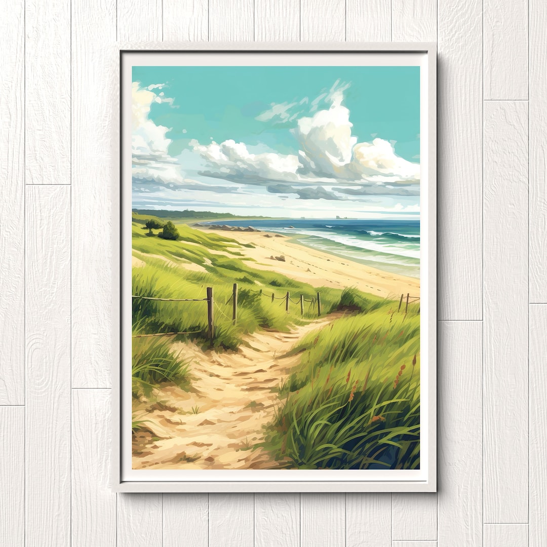 Neutral Coastal Beach Art, Sand Beaches, Digital, Painting, Blue, Beach ...