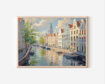 Vintage Painting, Oil Painting, Antique Painting, Amsterdam Print, Printable Wall Art, Amsterdam wall Art, Amsterdam, Digit Download