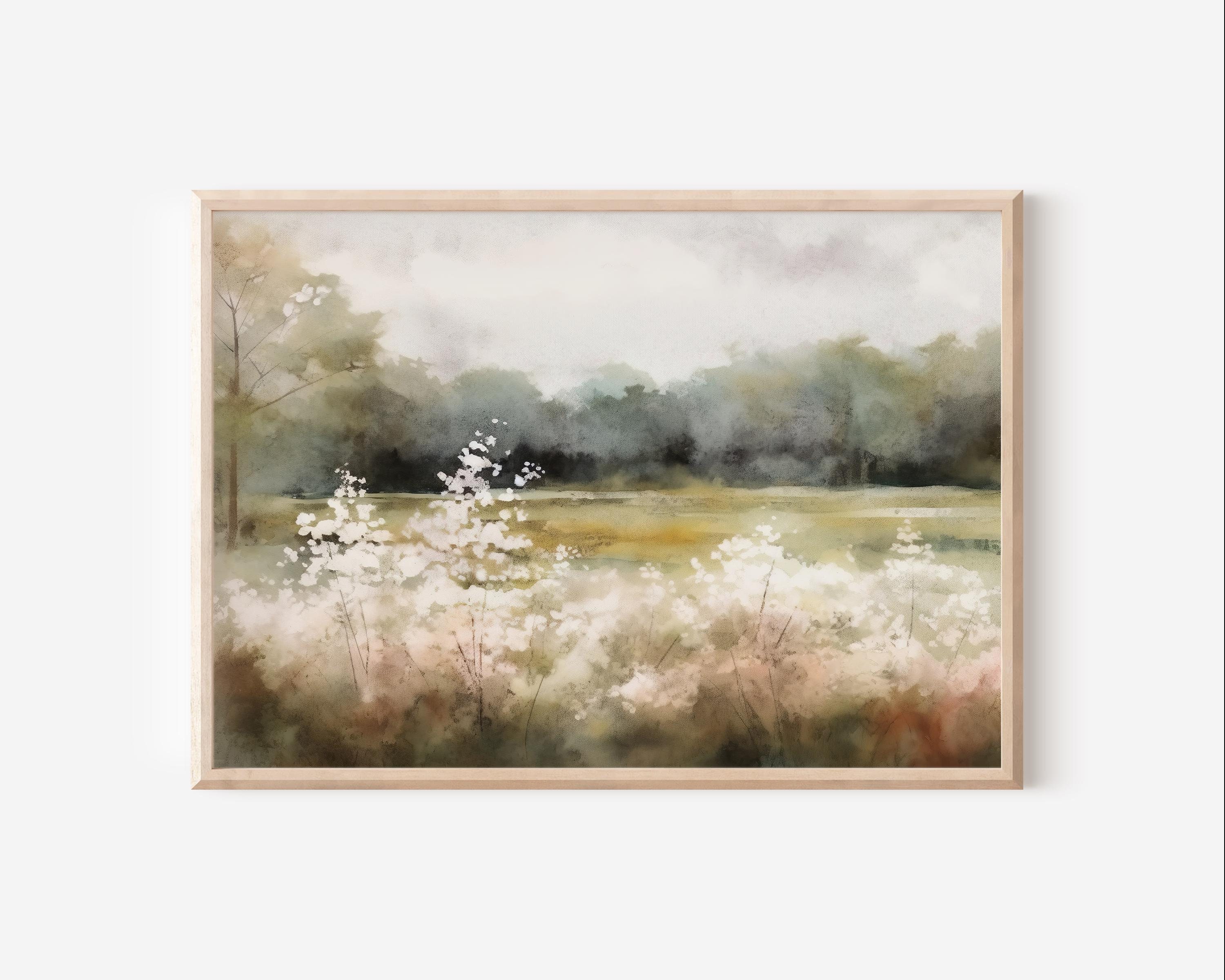 Summer Printable Wall Art, Farmhouse Decor, Flower Field Landscape Oil Painting, Spring Scenery Landscape Print, Digital, Original Artist